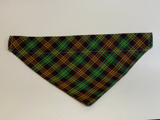 Dog Bandana -Green and brown plaid -  for 2 inch collar
