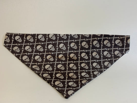 Dog Bandana -Grey and White skulls -  for 2 inch collar
