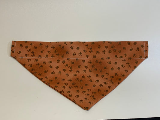 Dog Bandana -Brown with paw prints -  for 2 inch collar