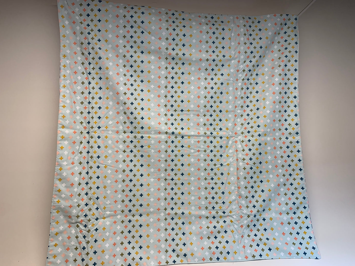Baby Blanket - Side 1: Butterflies - Side 2: light blue geometrics
