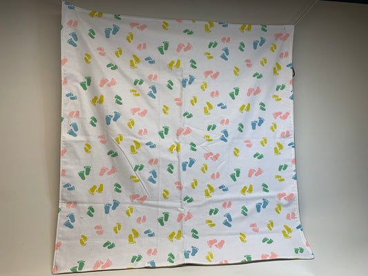 Baby Blanket - Side 1: footprints - Side 2: light brown corduroy