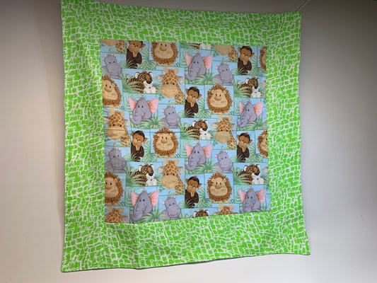 Baby Blanket - Side 1: Animals  - Side 2: white/tan flannel plaid