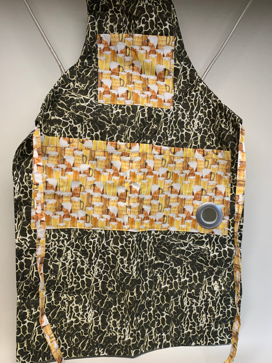 BBQ Apron - Black/grey/white smokey fabric with beer glasses accents