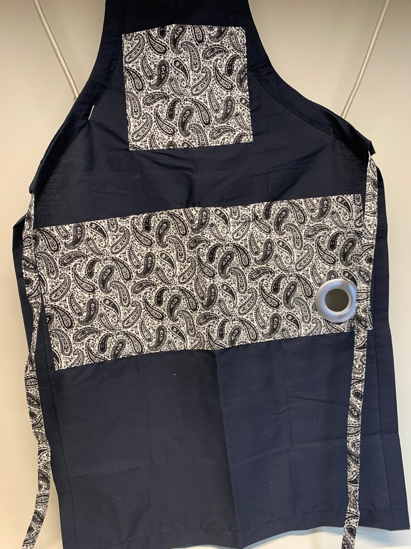 BBQ Apron - Black fabric with black/white paisley accents