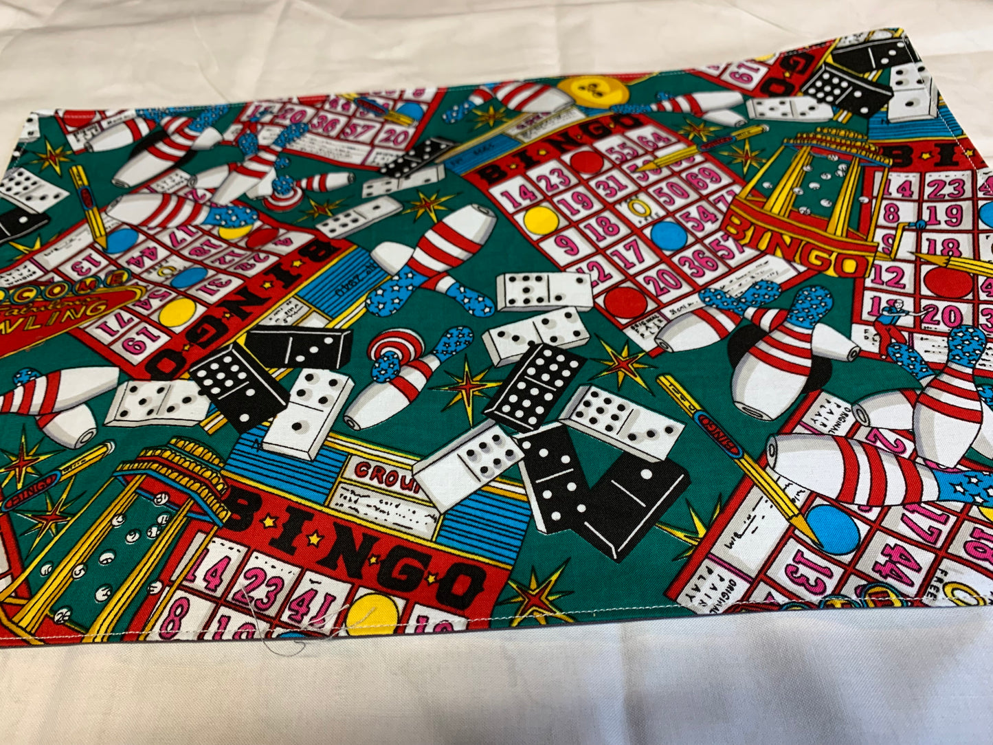 Placemat  - Bingo and bowling on one side and solid grey on the other side - 11 1/2" x 17"
